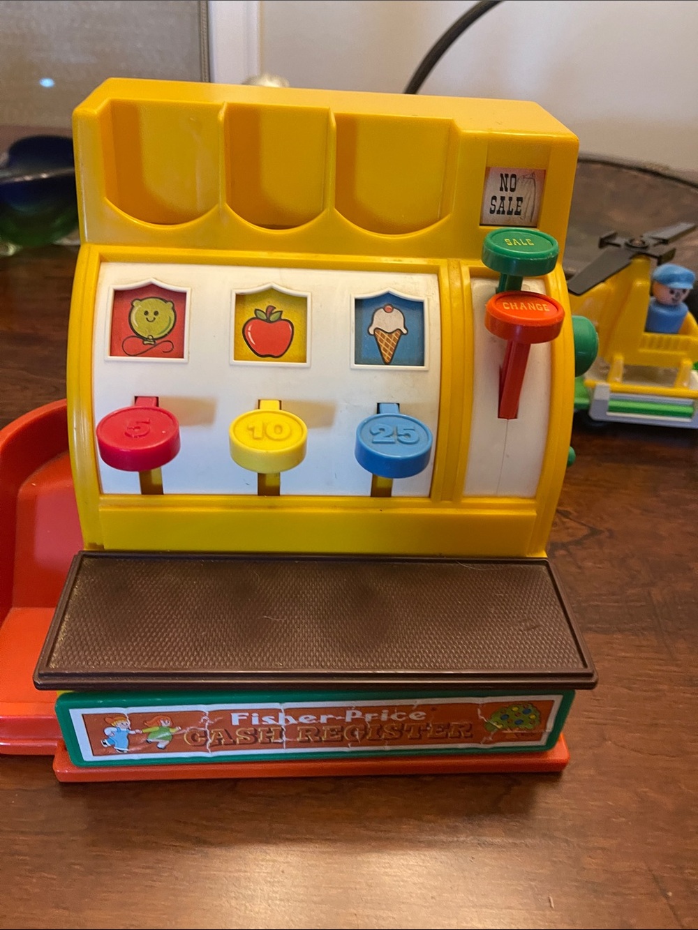 Fisher-Price Bright Yellow Play Cash Register with Red, Blue, Green Buttons